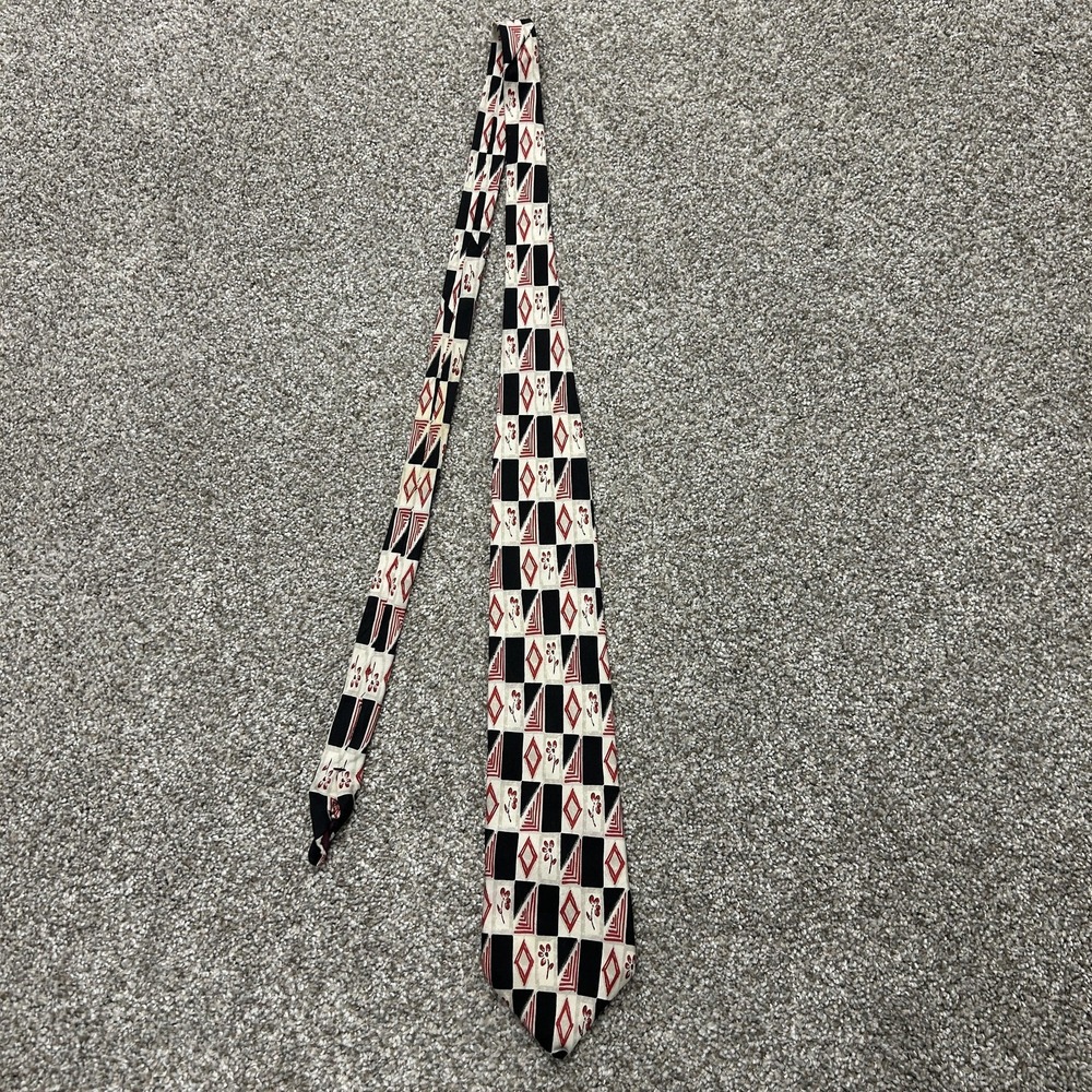 John Blair Tie Mens One Size Multicolor Silk Geometric Made In USA Classic Woven